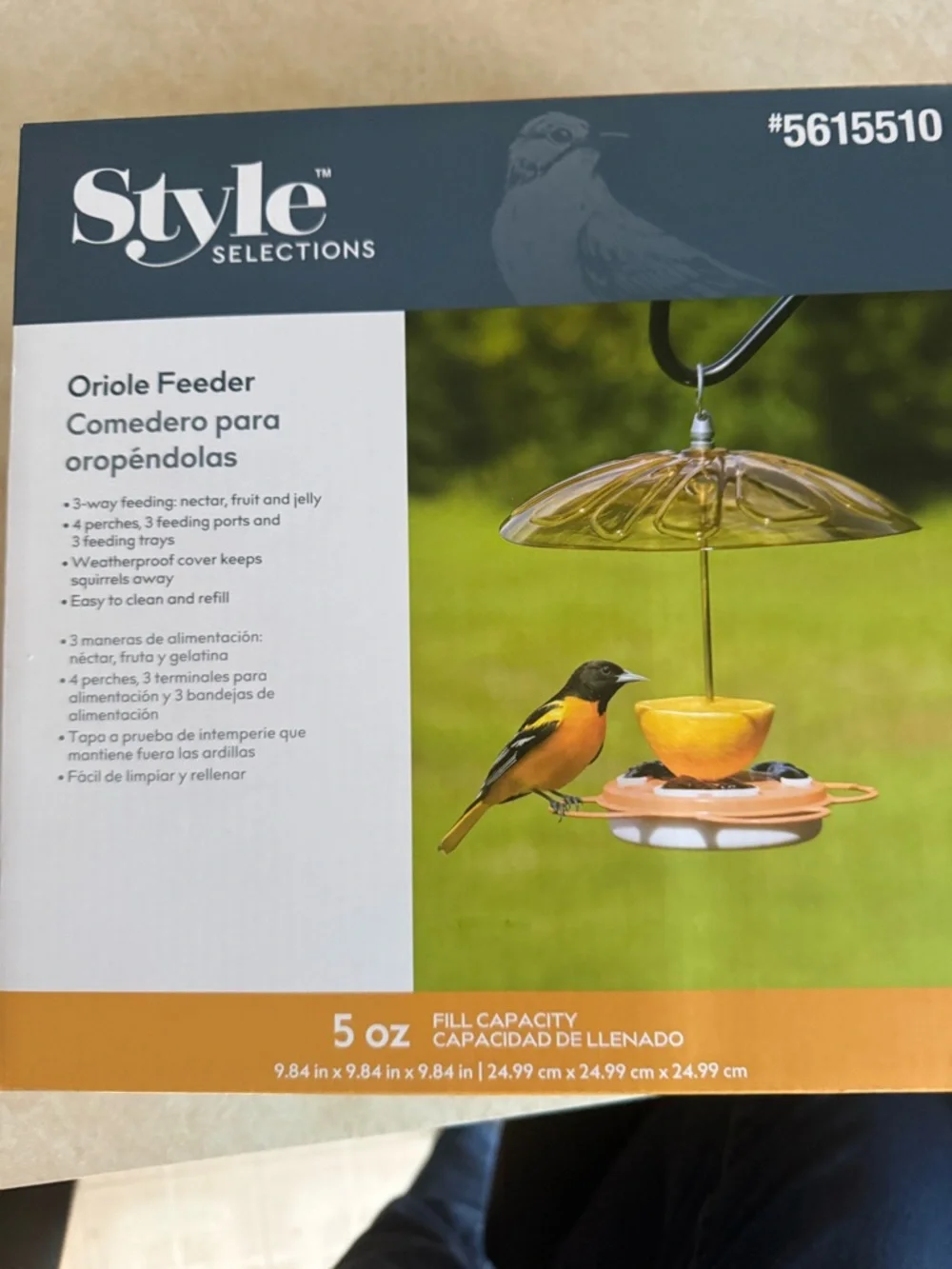 Style Selections Oriole Nectar Feeder 5615510 5 oz Hanging Weatherproof Orange